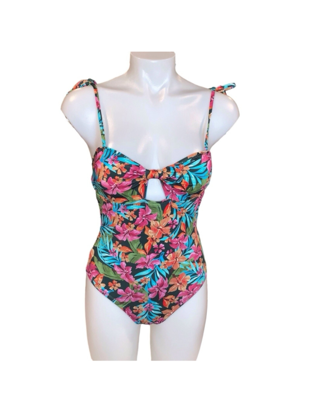 Lucky Brand Womens Size S Swimsuit One Piece Tank Vibrant Blue Pink Floral - Picture 2 of 3